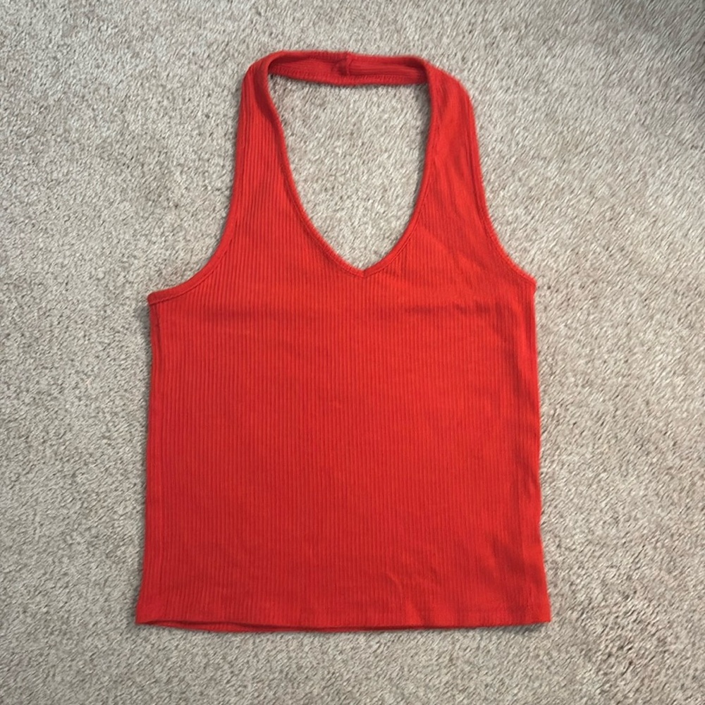 Red American Eagle Halter Crop Going Out Lounge Top